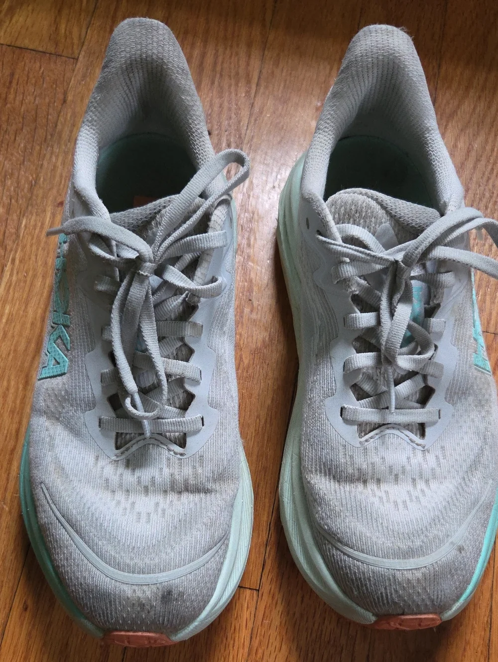 Worn Hoka Skyflow Running Shoes In Cosmic Grey